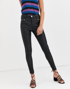Lipsy coated skinny jean with zip detail in black