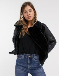 Lipsy faux fur aviator jacket-Black