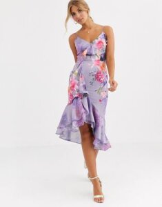 Lipsy fit and flare midi dress in purple floral print
