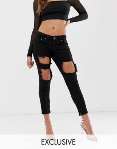 Liquor N Poker skinny jeans with extreme distressing ripped knees-Black