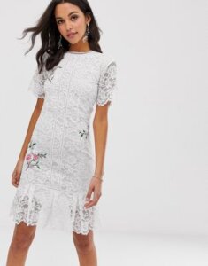 Liquorish lace midi dress with floral embroidery-White