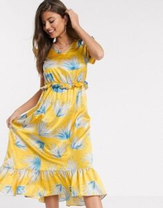 Liquorish midi dress in yellow and blue floral