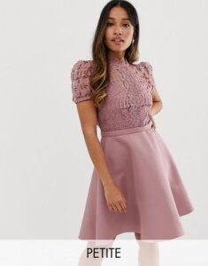 Little Mistress Petite lace top full prom mini dress in blush-Pink