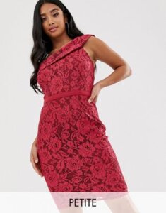 Little Mistress Petite one shoulder all over lace midi dress-Pink