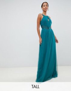 Little Mistress Tall plunge front embellished maxi dress in green