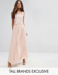 Little Mistress Tall Premium Lace Top Maxi Dress With Pleated Skirt-Pink