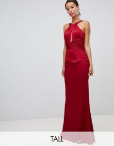 Little Mistress Tall satin maxi dress with keyhole and gathered detail