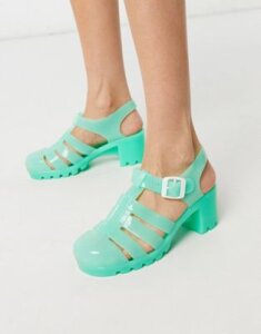 London Rebel heeled jelly shoes in mint-Multi