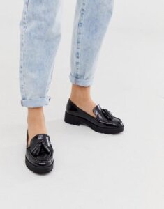 London Rebel wide fit chunky tassel loafers in black croc