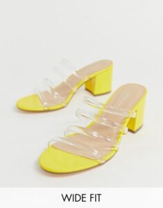 London Rebel wide fit clear strap mules-Yellow