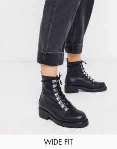 London Rebel wide fit lace up ankle boots in black
