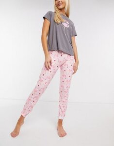 Loungeable christmas flamingo super soft pajama set in pink