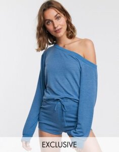 Loungeable mix & match off shoulder lounge top-Blue