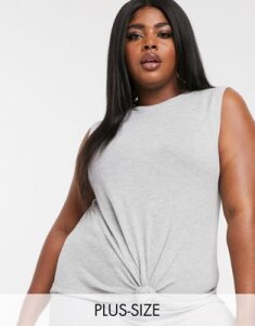 Loungeable mix & match plus size knot front tank top in gray