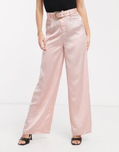 Love & Other Things belted satin wide leg pants in light pink