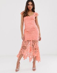 Love Triangle sweetheart neck lace dress with cupped top in soft coral-Orange
