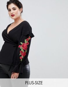 Lovedrobe wrap front top in dark floral print-Black