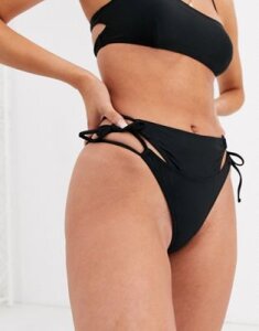 Luxe Palm Black Layered Cut out High Waist Bikini Bottom