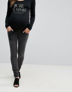 Mamalicious Embroidered Jeans-Gray
