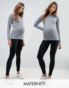 Mamalicious Maternity 2 pack organic leggings in black-Multi