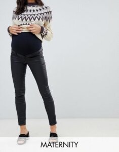 Mamalicious Maternity coated skinny jeans with bump band in black