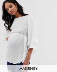 Mamalicious maternity fluted sleeve blouse-White
