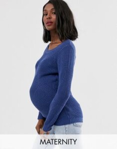 Mamalicious maternity knitted sweater in blue-Navy
