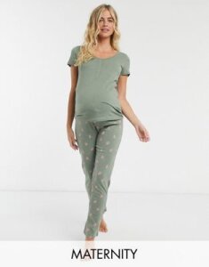Mamalicious Maternity pajamas in sage green-Multi