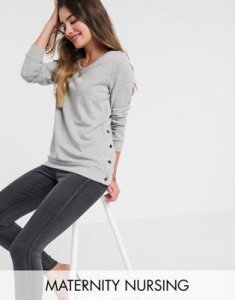 Mamalicious Maternity sweatshirt with popper side detail and nursing function in gray