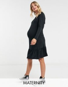 Mamalicious Maternity t-shirt dress with peplum hem and tie back in black