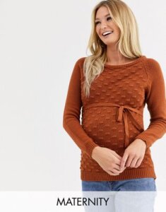 Mamalicious Maternity textured knitted sweater in brown