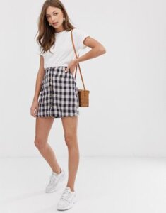 Mango button front gingham skirt in multi