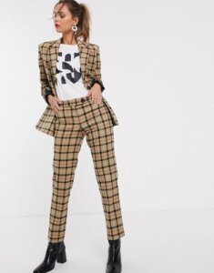 Mango check pants two-piece in brown