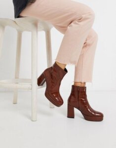 Mango moc croc platform boots in brown