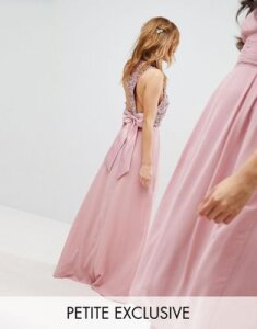 Maya Petite Sleeveless Sequin Bodice Maxi Dress With Cutout And Bow Back Detail-Pink
