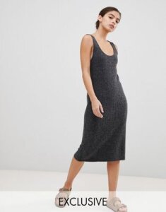 Micha Lounge Luxe midi dress with scoop neck in rib knit-Gray