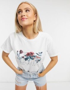 Miss Selfridge botanical floral graphic t-shirt in white