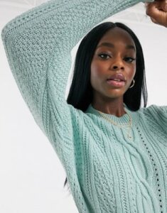 Miss Selfridge cable sweater in sage-Blue