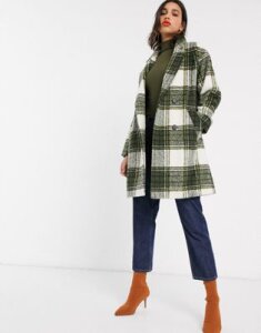 Miss Selfridge double breasted coat in check-Multi