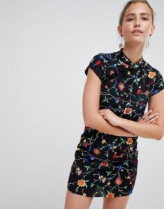 Miss Selfridge dress with all over floral embroidery-Multi