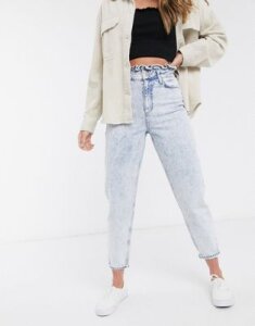 Miss Selfridge mom jeans with frill top in light acid wash-Blue