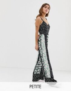 Miss Selfridge Petite jumpsuit in mixed floral prints-Black