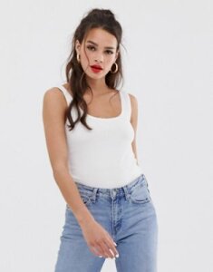 Miss Selfridge ribbed tank with scoop neck in white