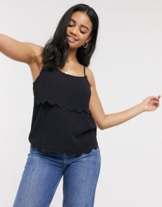 Miss Selfridge strappy cami top with scallop hem in black
