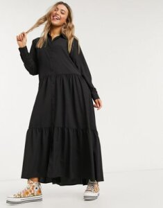 Monki Collina shirt midi dress in black