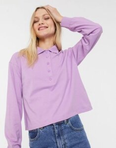 Monki crop rugby shirt in lilac-Purple