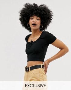 Monki cropped top with tie detail in black
