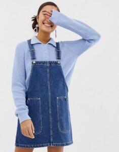 Monki denim overall dress with organic cotton in blue