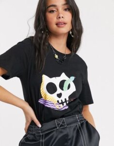 Monki Halloween relaxed fit crew neck slogan t-shirt in black