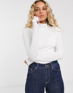 Monki high neck jersey top in off white